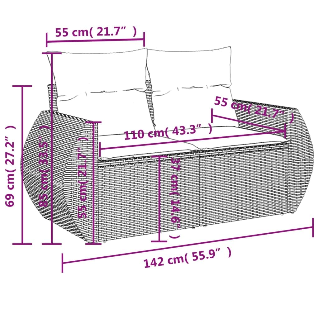 vidaXL Heim & Garten 10-tlg Gartensofa-Set Polyrattan grau-blau Kissen