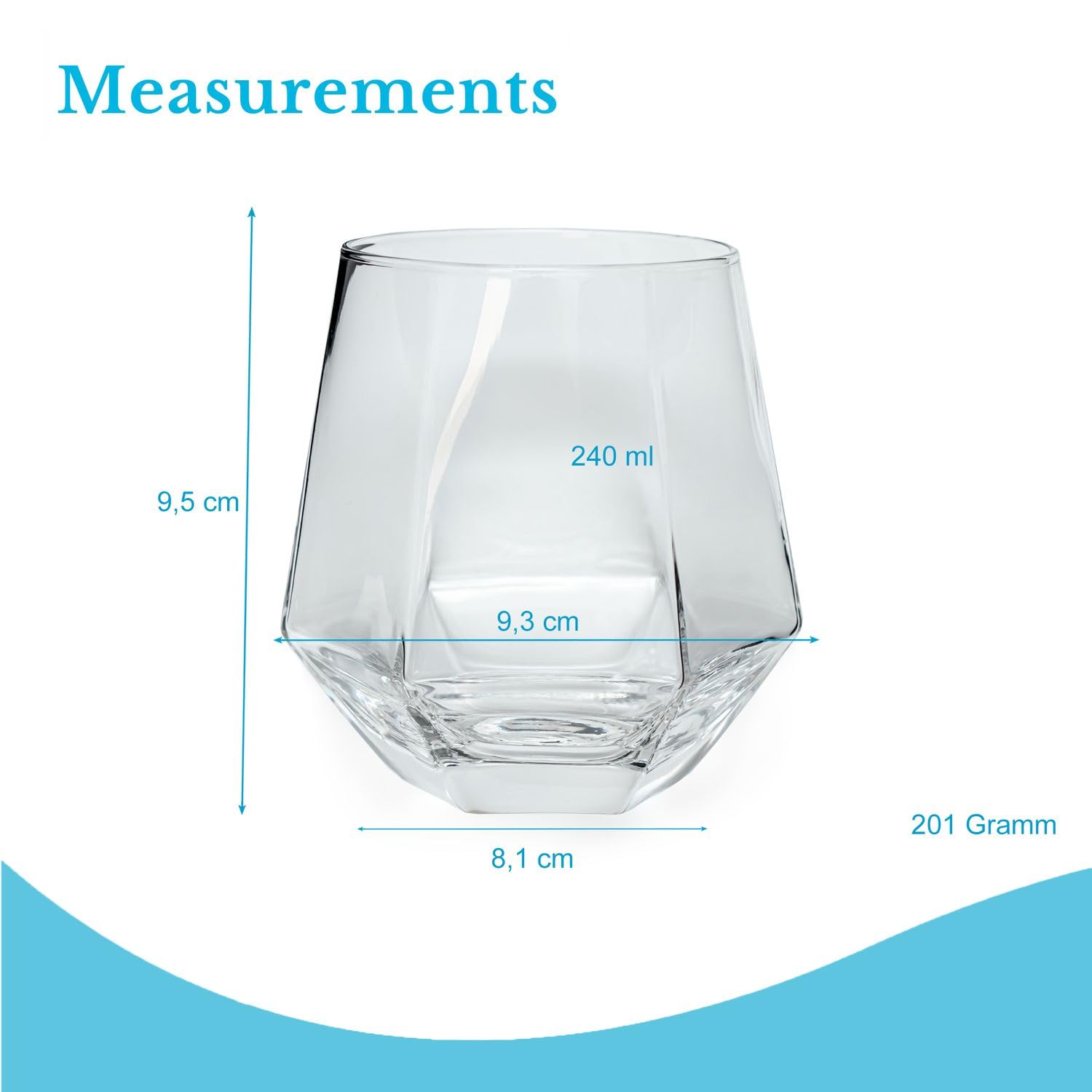 Intirilife Hexagon Trinkglas 240 ml Transparent 4er Set stoßfest
