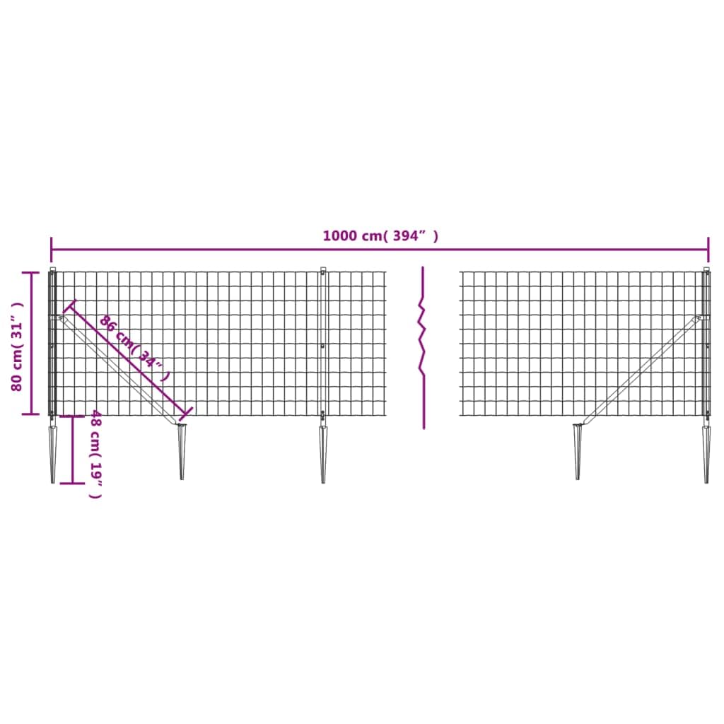 vidaXL Heim & Garten Maschendrahtzaun 0,8x10 m Anthrazit PVC