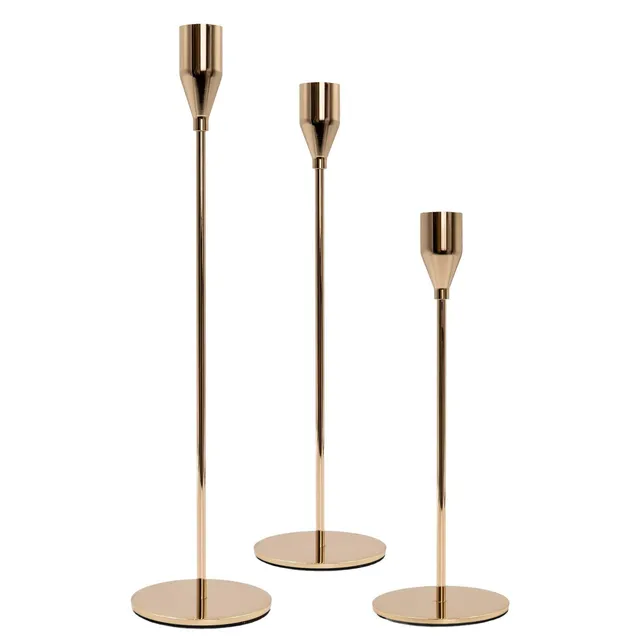 Intirilife Kerzenständer 3er Set Roségold Metall Stabkerzen