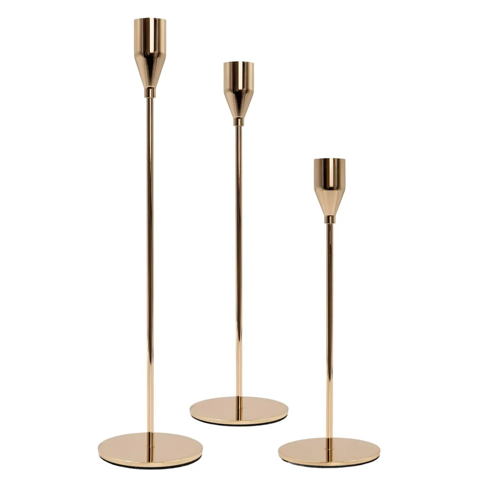Intirilife Kerzenständer 3er Set Roségold Metall Stabkerzen