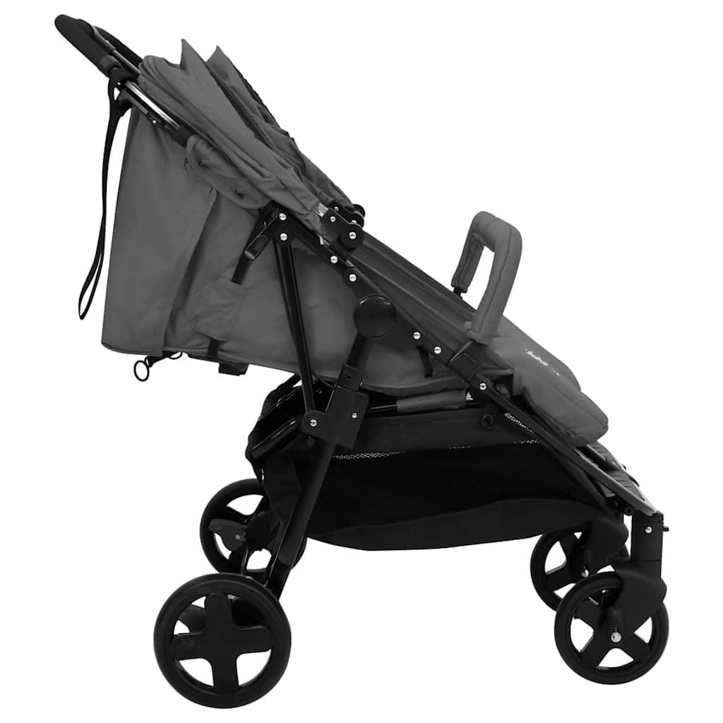 vidaXL Baby Geschwisterwagen klappbar Zwillingsbuggy Stahl dunkelgrau