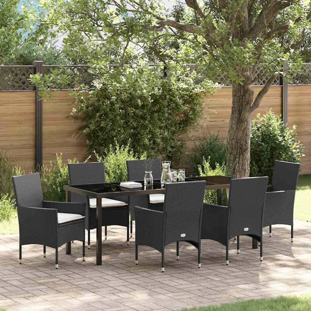 vidaXL Heim & Garten Essgruppe 7-tlg Schwarz Poly-Rattan 200cm
