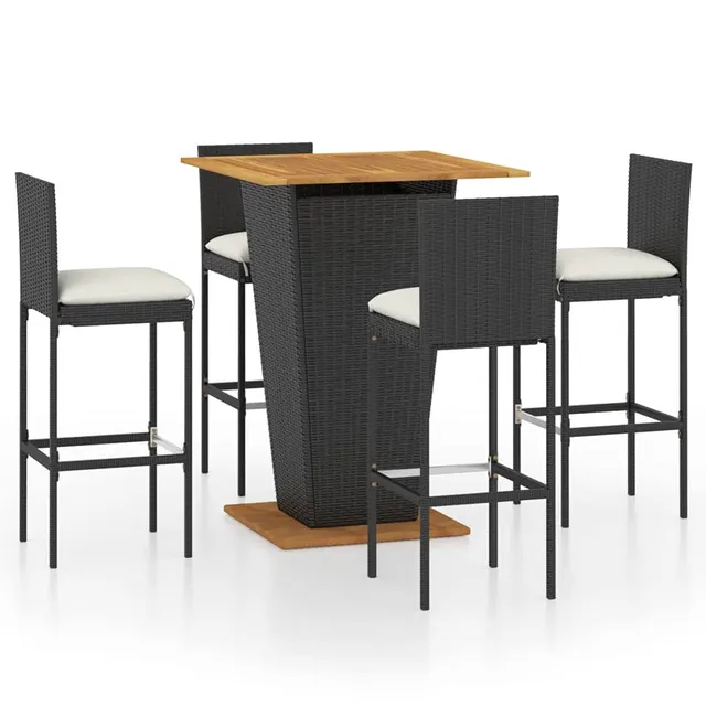 vidaXL Heim & Garten 5-tlg. Gartenbar-Set Rattan Schwarz mit Kissen