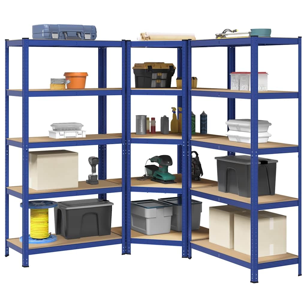 vidaXL Regal-Set 5 Böden 3-tlg Blau Stahl Schwerlastregal