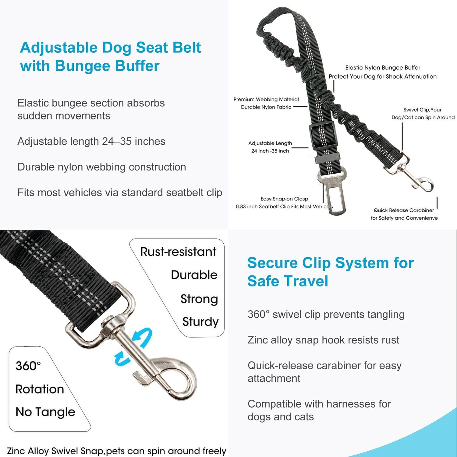 Intirilife Hundegurt Auto Schwarz 61-89 cm Nylon