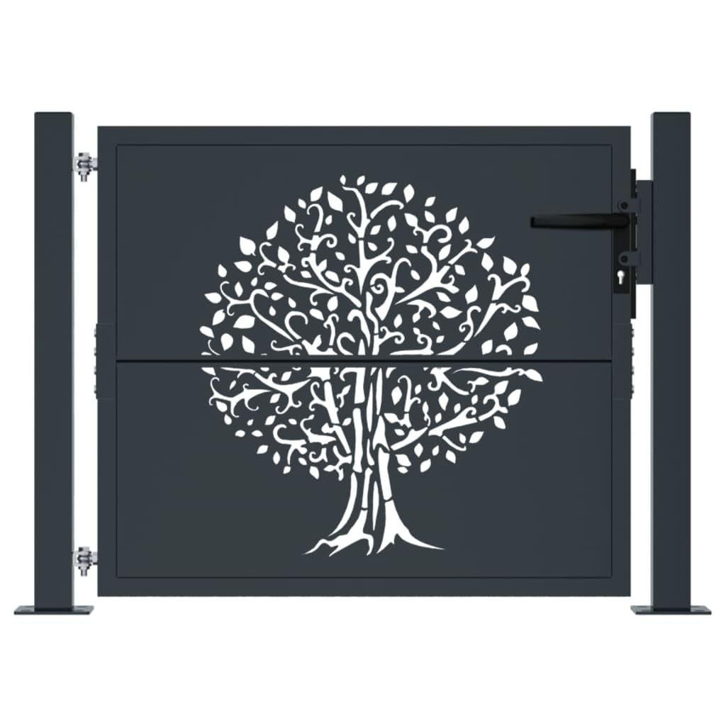 vidaXL Gartentor Anthrazit Stahl Baum-Design 100x75cm Tor