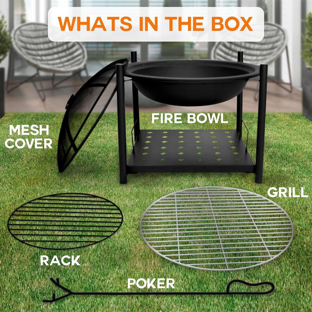 Serenelife Fire Pit Feuerschale 26 Zoll Stahl mit Grillrost