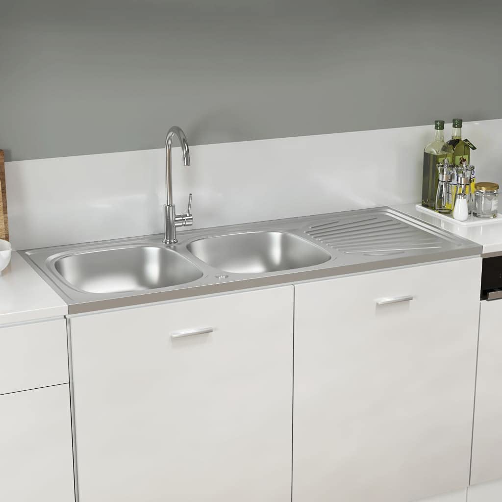 vidaXL Doppelspüle Edelstahl 1200x500mm Silber Abtropffläche