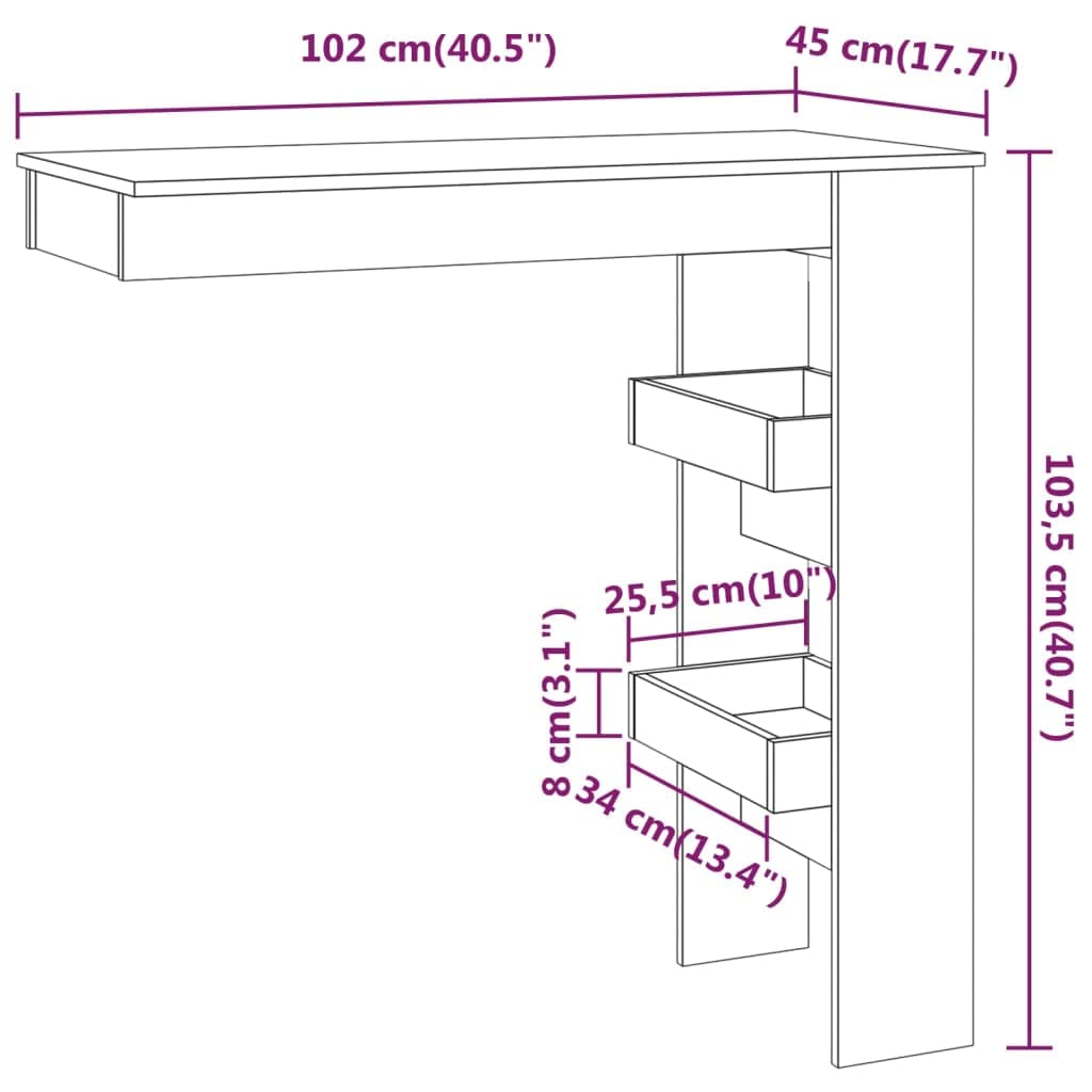 vidaXL Heim & Garten Wand-Bartisch Weiß 102x45x103,5 cm