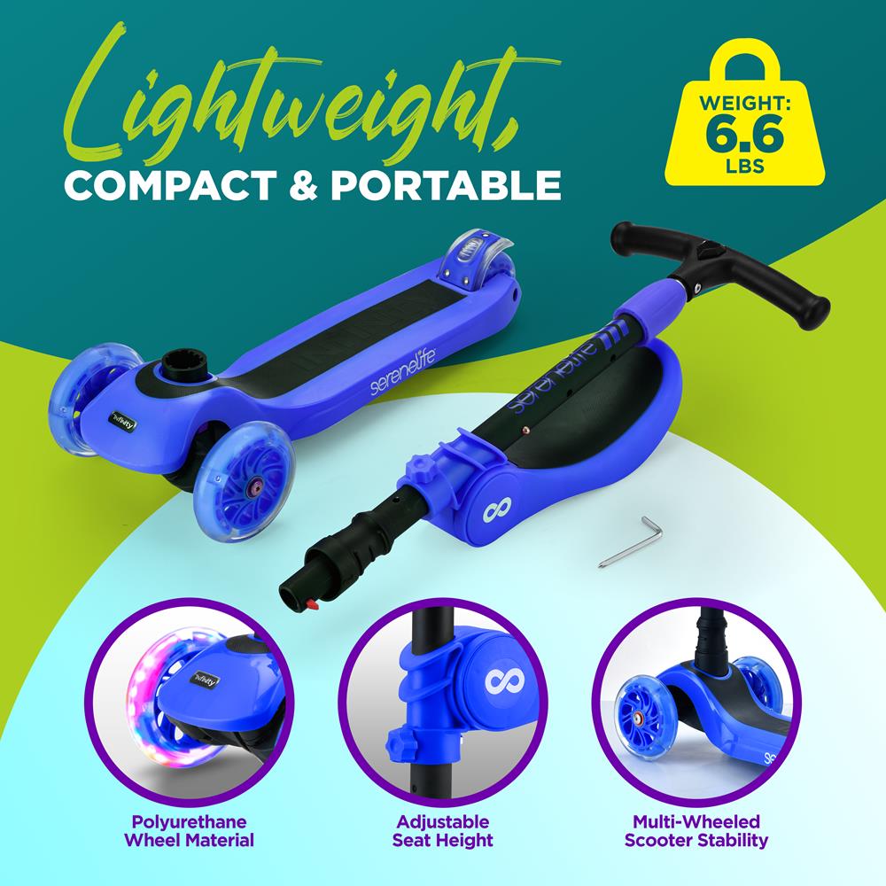 Serenelife Scooters Kinderroller 3-Rad Blau mit Sitz