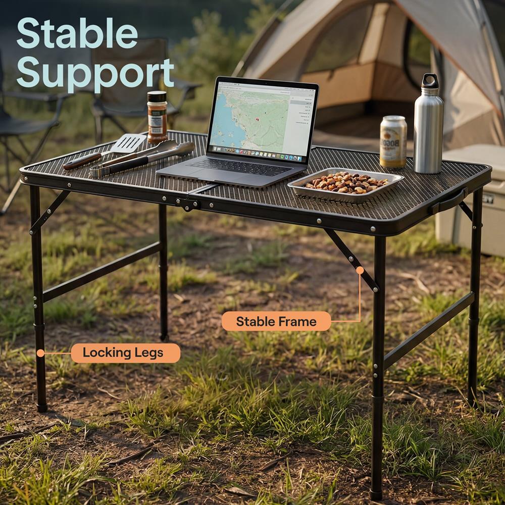 Serenelife Camping SLCMPTBL3BL Campingtisch Schwarz höhenverstellbar