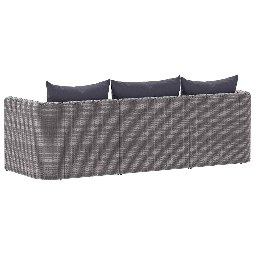 vidaXL Gartensofa 3-tlg. Gartengarnitur grau Poly Rattan
