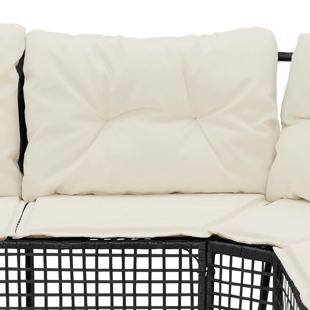 vidaXL Heim & Garten Gartensofa L-Form Schwarz-Creme Rattan mit Hocker