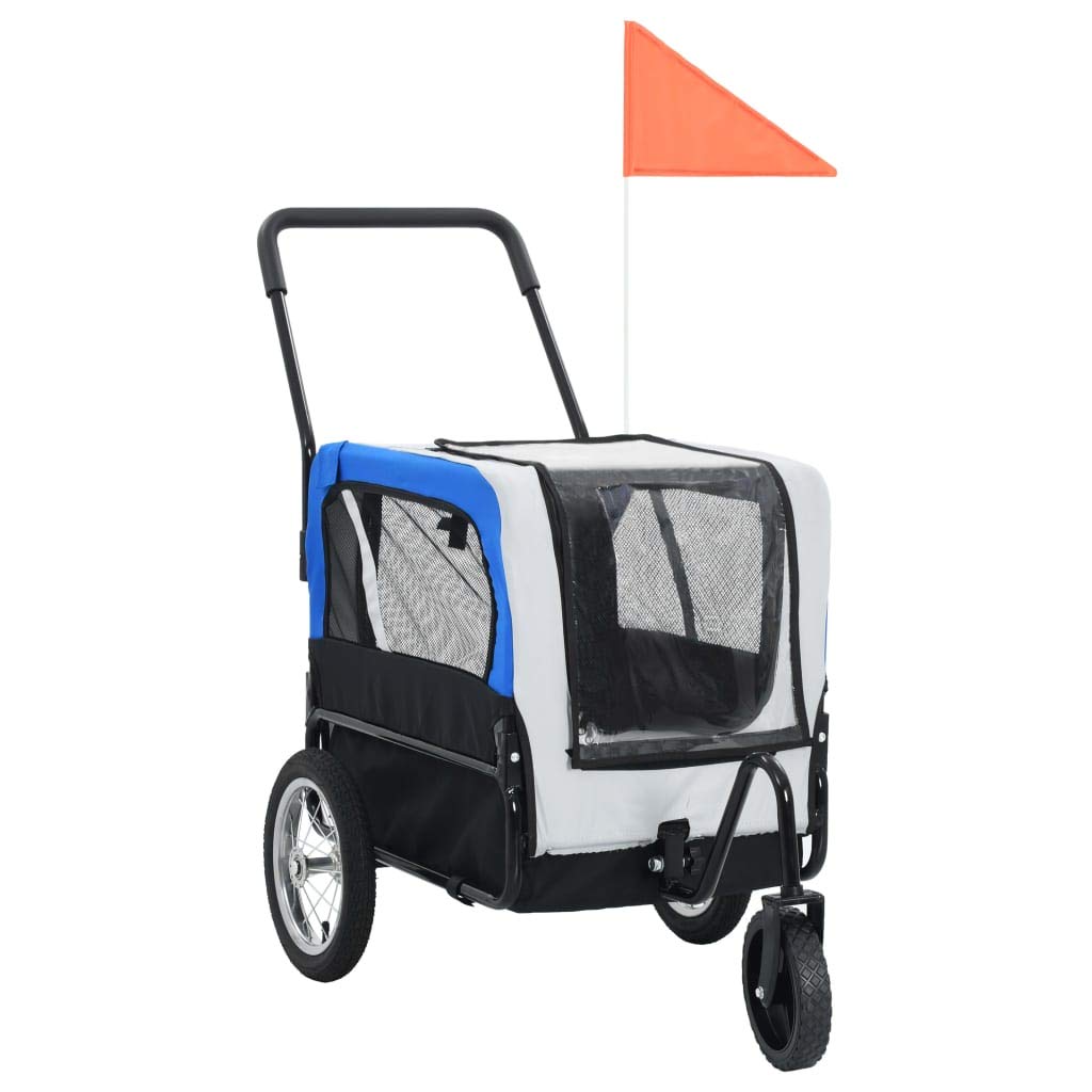 vidaXL Tierbedarf Hundefahrradanhänger 2 in 1 Grau Blau