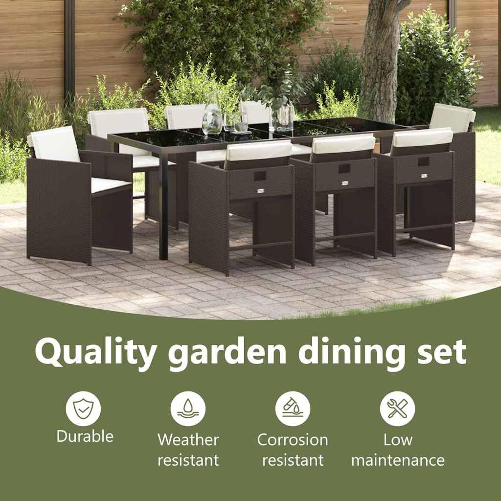 vidaXL Garten Essgruppe 9-tlg Poly-Rattan Braun 8-Sitzer