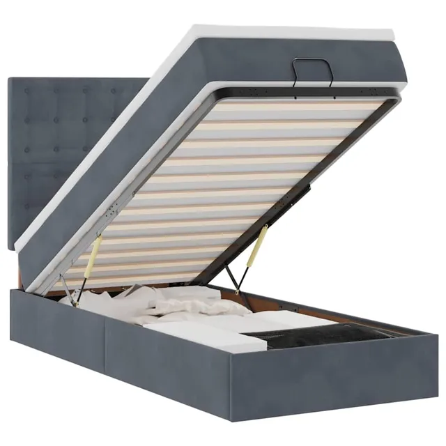 vidaXL Ottoman-Bett Dunkelgrau 90x200 Samt Stauraum