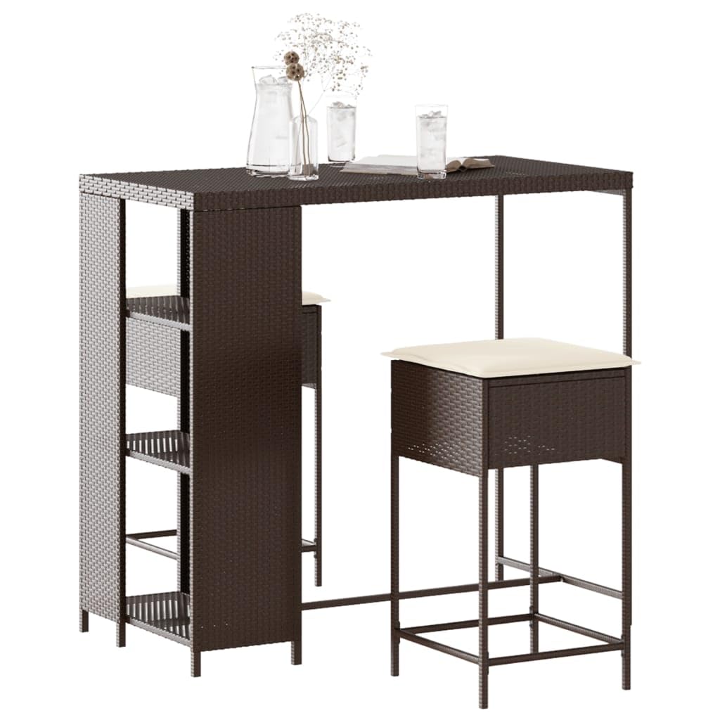 vidaXL Gartenbar-Set Rattan Braun 2 Barhocker mit Kissen