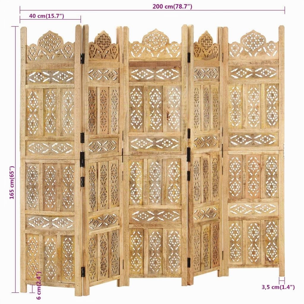 vidaXL Heim & Garten Paravent 5-tlg 200x165 cm Hellbraun Mango