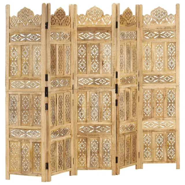 vidaXL Heim & Garten Paravent 5-tlg 200x165 cm Hellbraun Mango