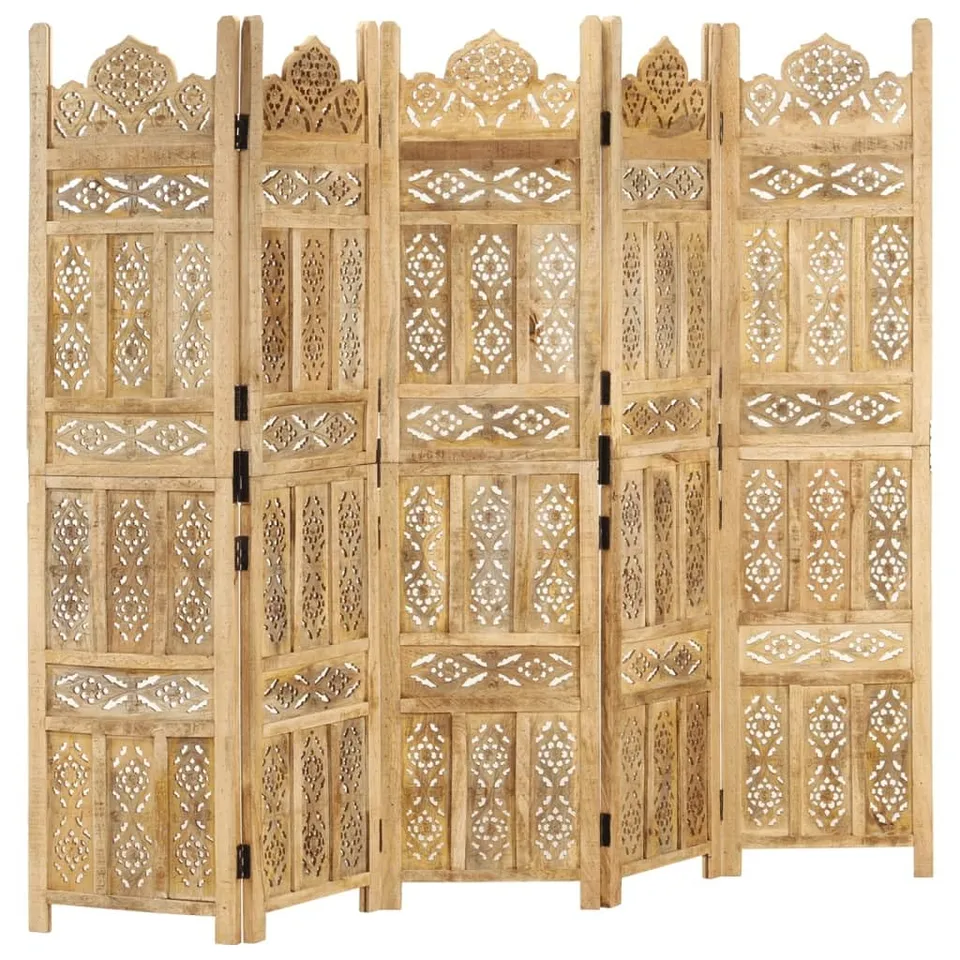 vidaXL Heim & Garten Paravent 5-tlg 200x165 cm Hellbraun Mango