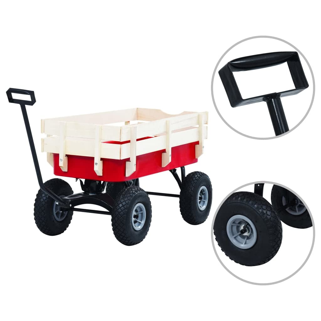 vidaXL Handwagen Bollerwagen 150 kg Rot Stahl Holz 99 cm