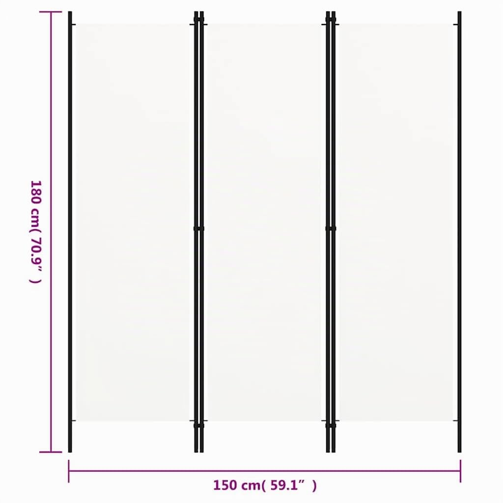 vidaXL Raumteiler 3-TLG. Weiß 150x180 cm Stoff
