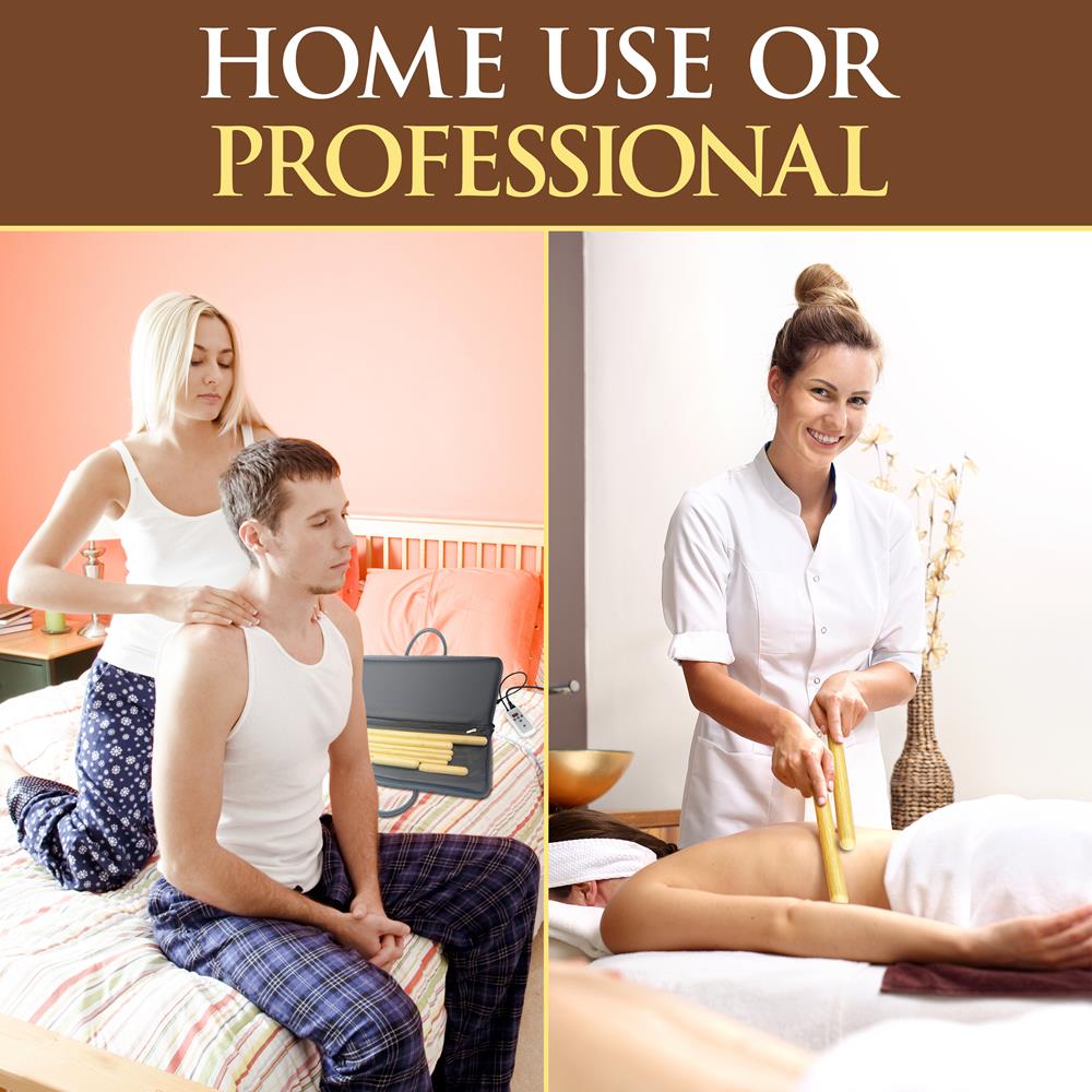 Serenelife Massage Bambus Massage-Set 8 Stäbe mit Wärmetasche