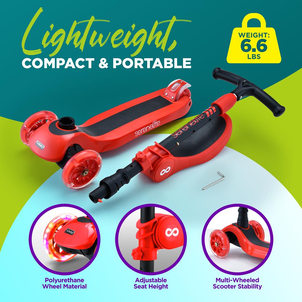 Serenelife Scooters Kinderroller 3-Rad mit Sitz LED