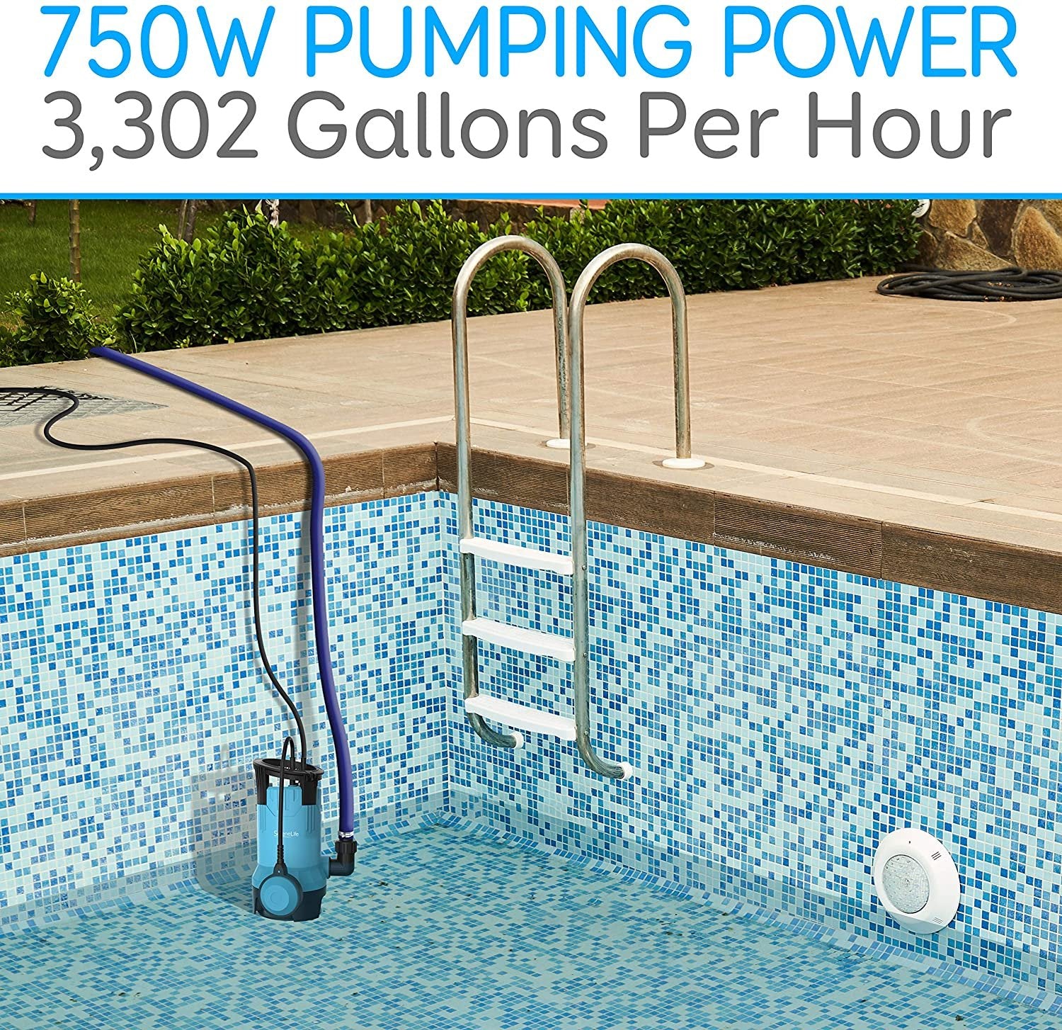Serenelife Outdoor Tauchpumpe 750W Blau 12500 l/h mit Schwimmer