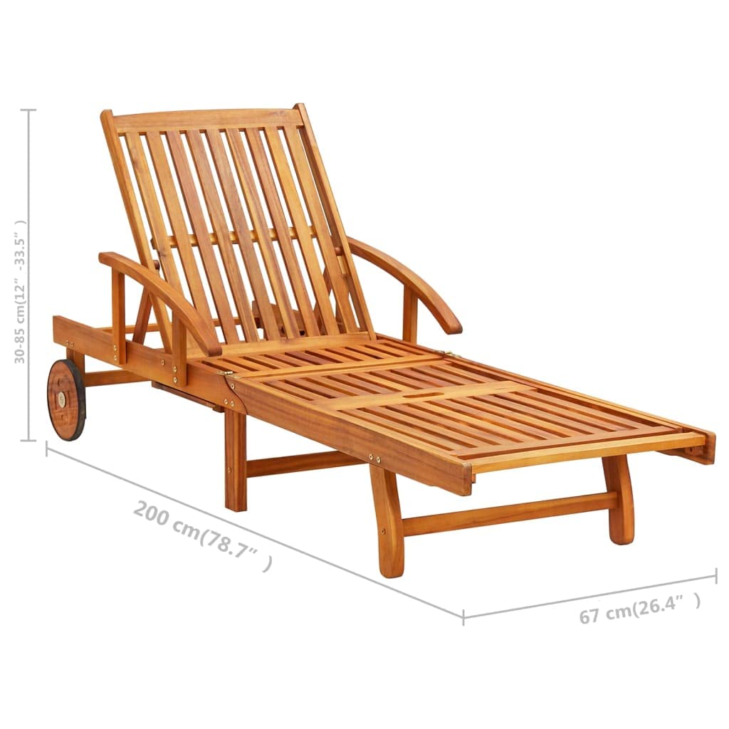vidaXL Sonnenliege Akazie mit Tisch Auflage creme