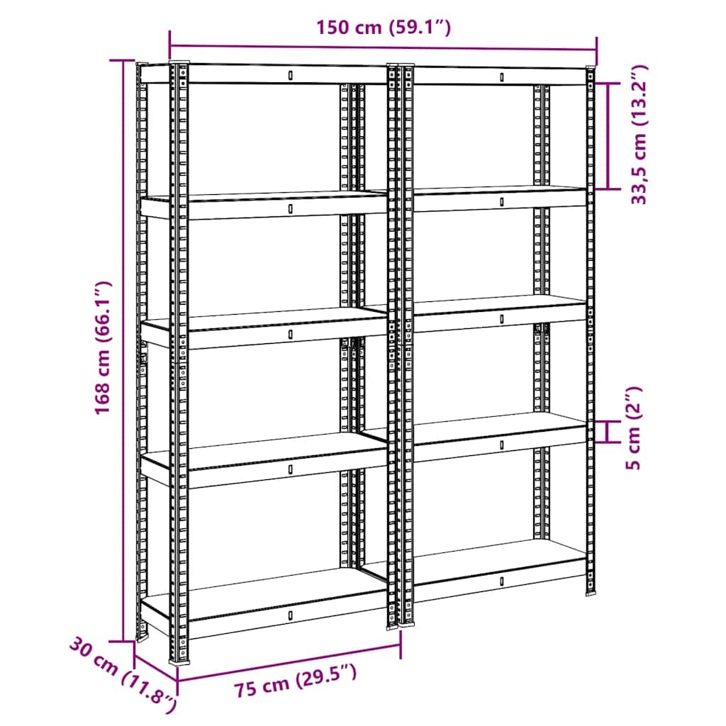vidaXL Regal-Set 5 Böden 2 Stk Silber Schwerlastregal
