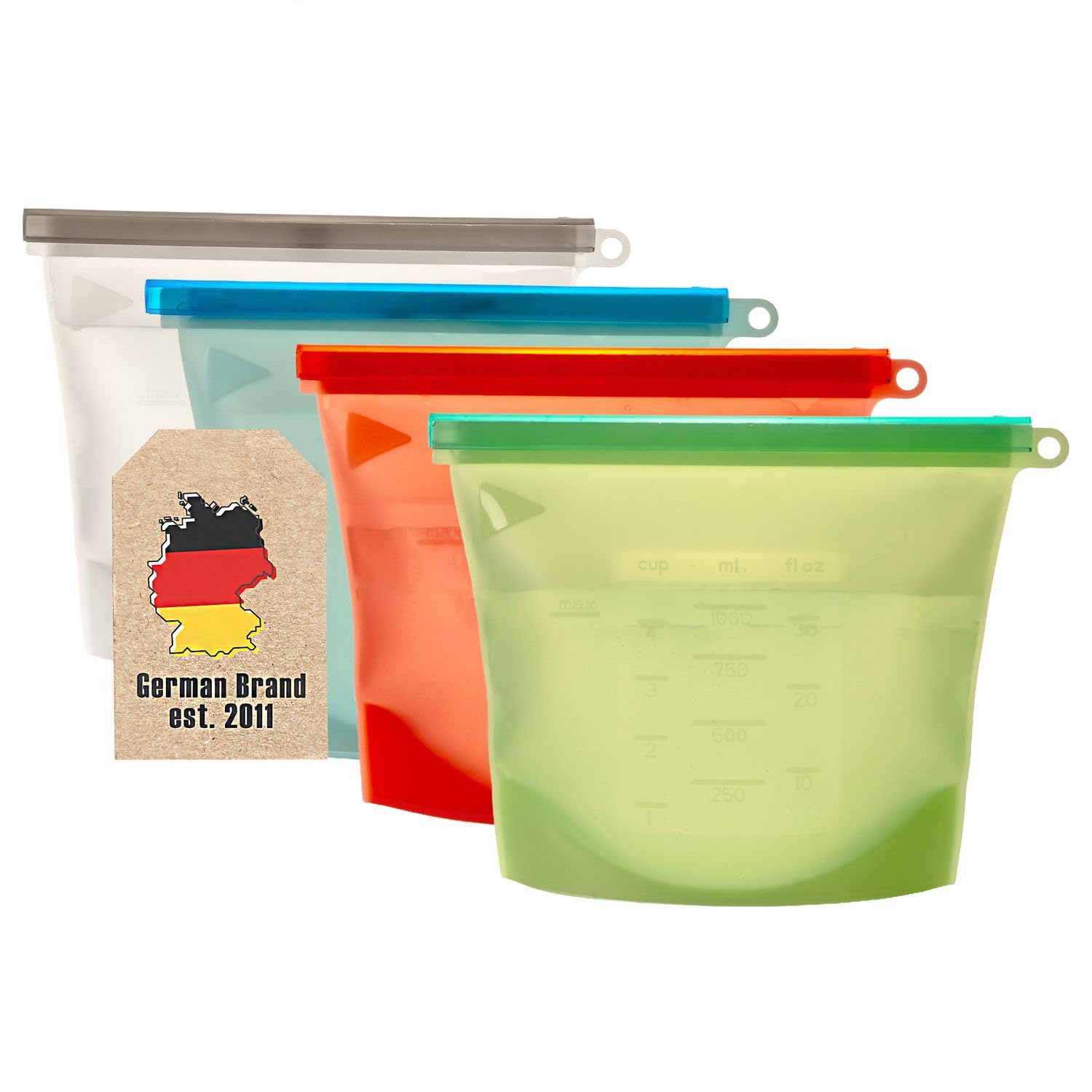 Intirilife Lebensmittelbeutel Silikon 1L 4er Set Zip