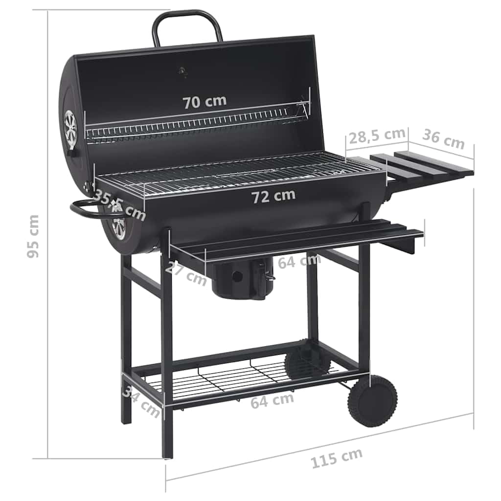 vidaXL Grillwagen Holzkohlegrill Schwarz Stahl mit Rädern