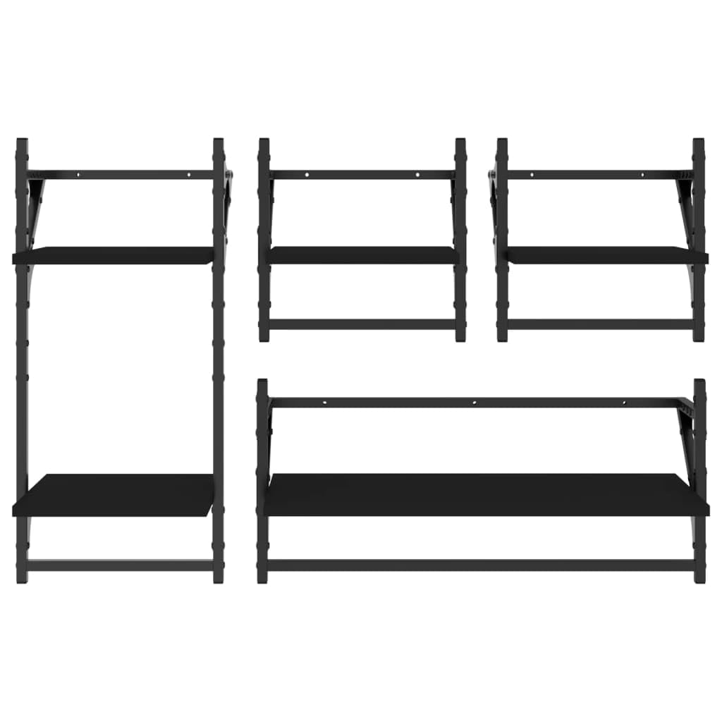 vidaXL Wandregal-Set 4-tlg schwarz Holzwerkstoff mit Stange
