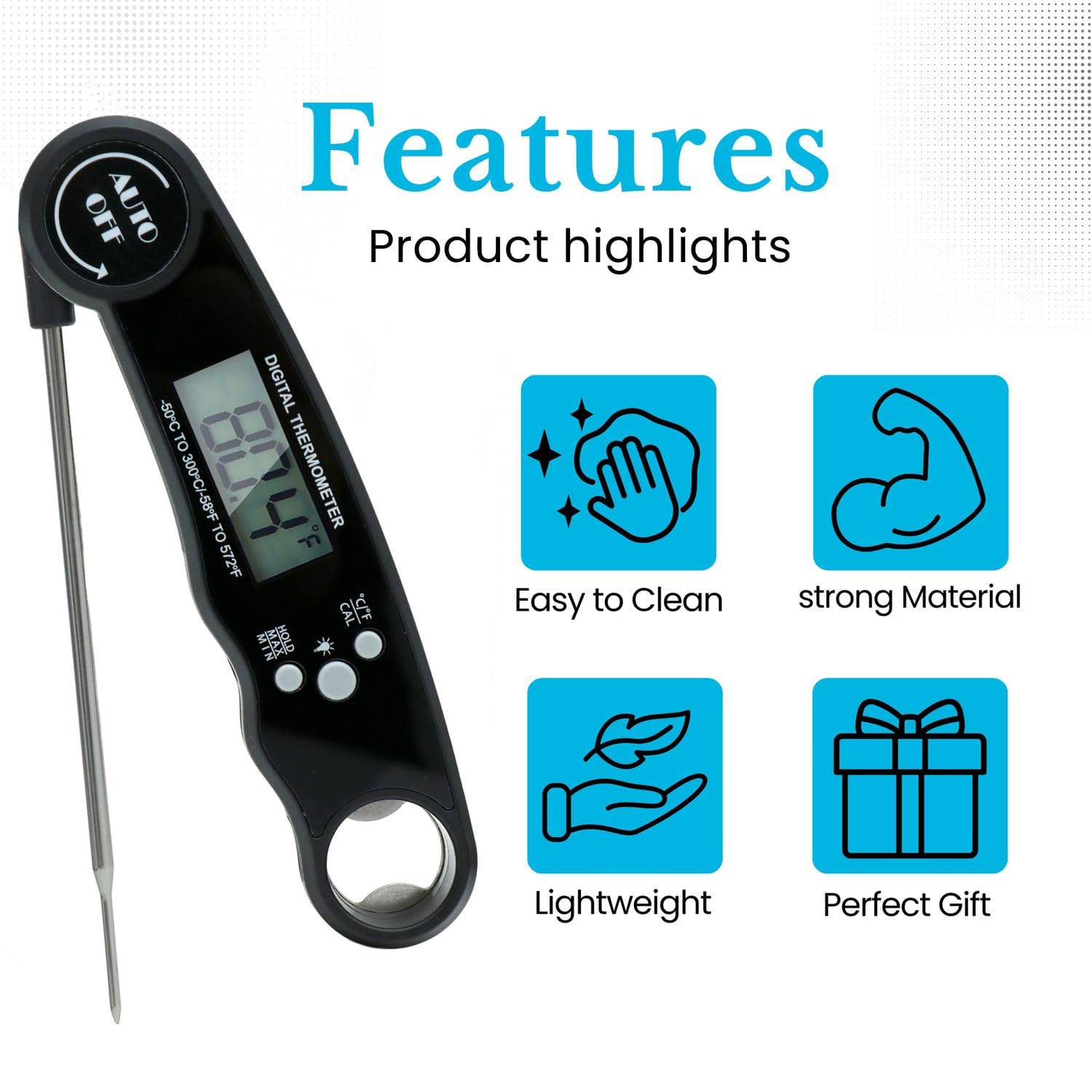 Intirilife Küche Küchenthermometer Schwarz Digital Faltbar