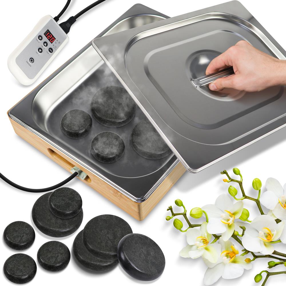 Serenelife Massage Hot Stone Massageset Basalt 12 Steine