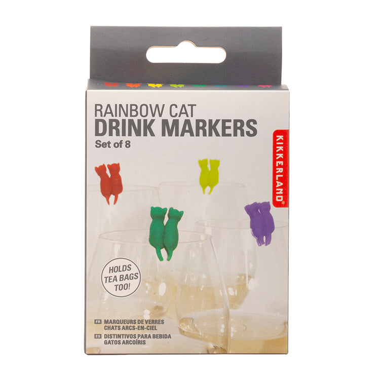 Kikkerland Home Rainbow Cat Glasmarkierer Silikon 8 Farben
