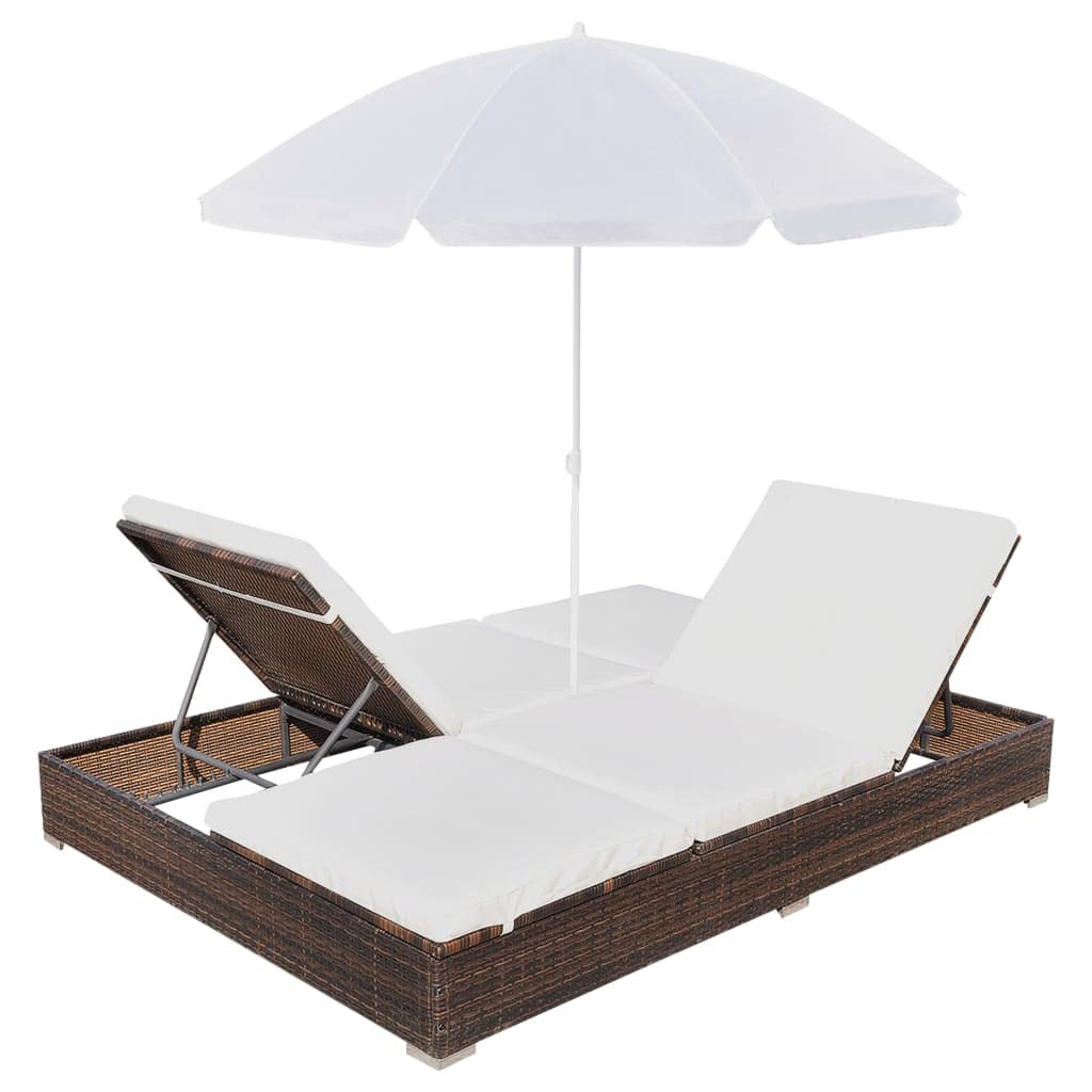 vidaXL Outdoor-Loungebett Braun Rattan Sonnenliege 2 Personen