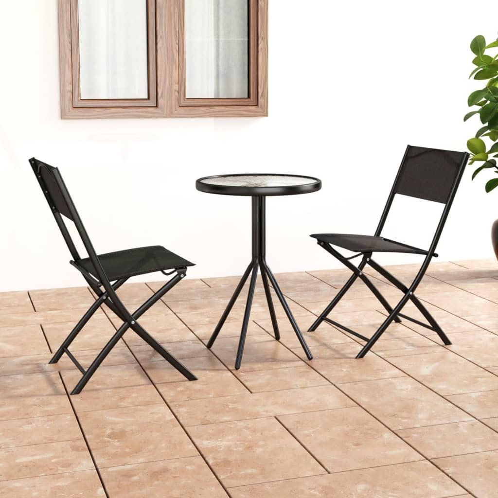 vidaXL Bistroset 3-TLG. Balkonset Stahl Schwarz Glas 50x70cm
