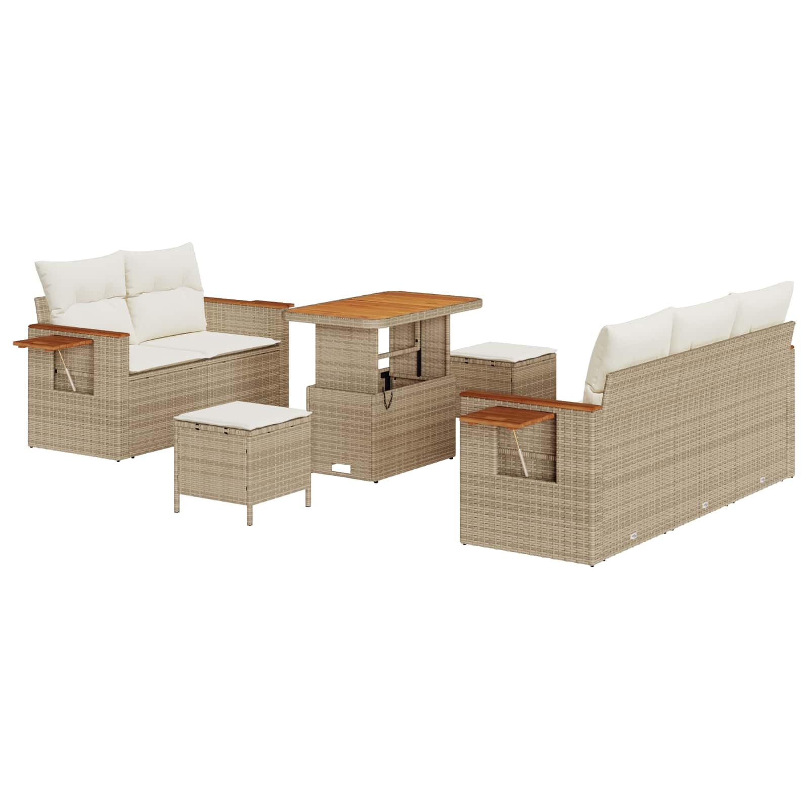 vidaXL Gartensofa-Set 8-tlg Beige Poly-Rattan 90x55x71 cm