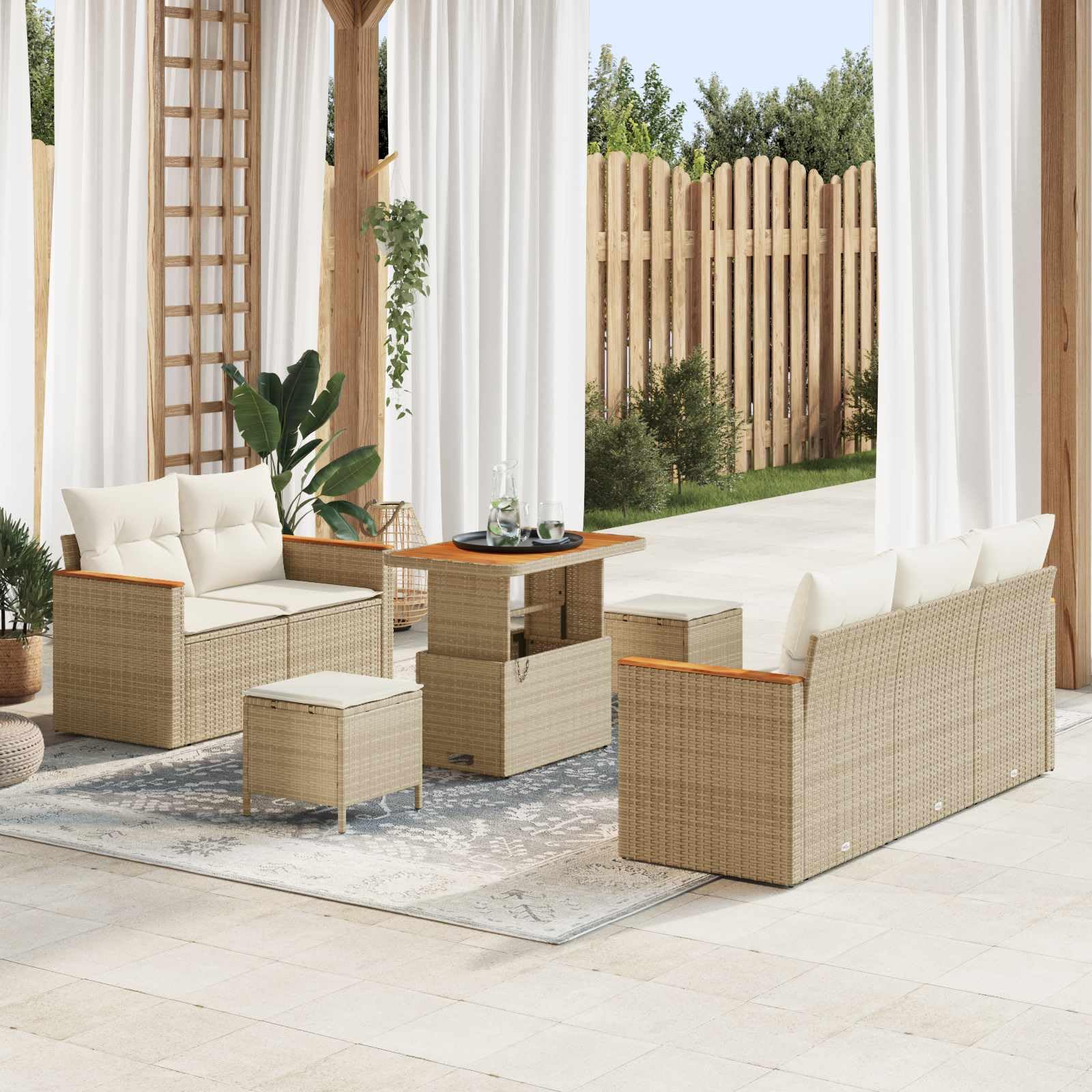 vidaXL Gartensofa-Set 8-tlg Beige Poly-Rattan 90 cm Tisch