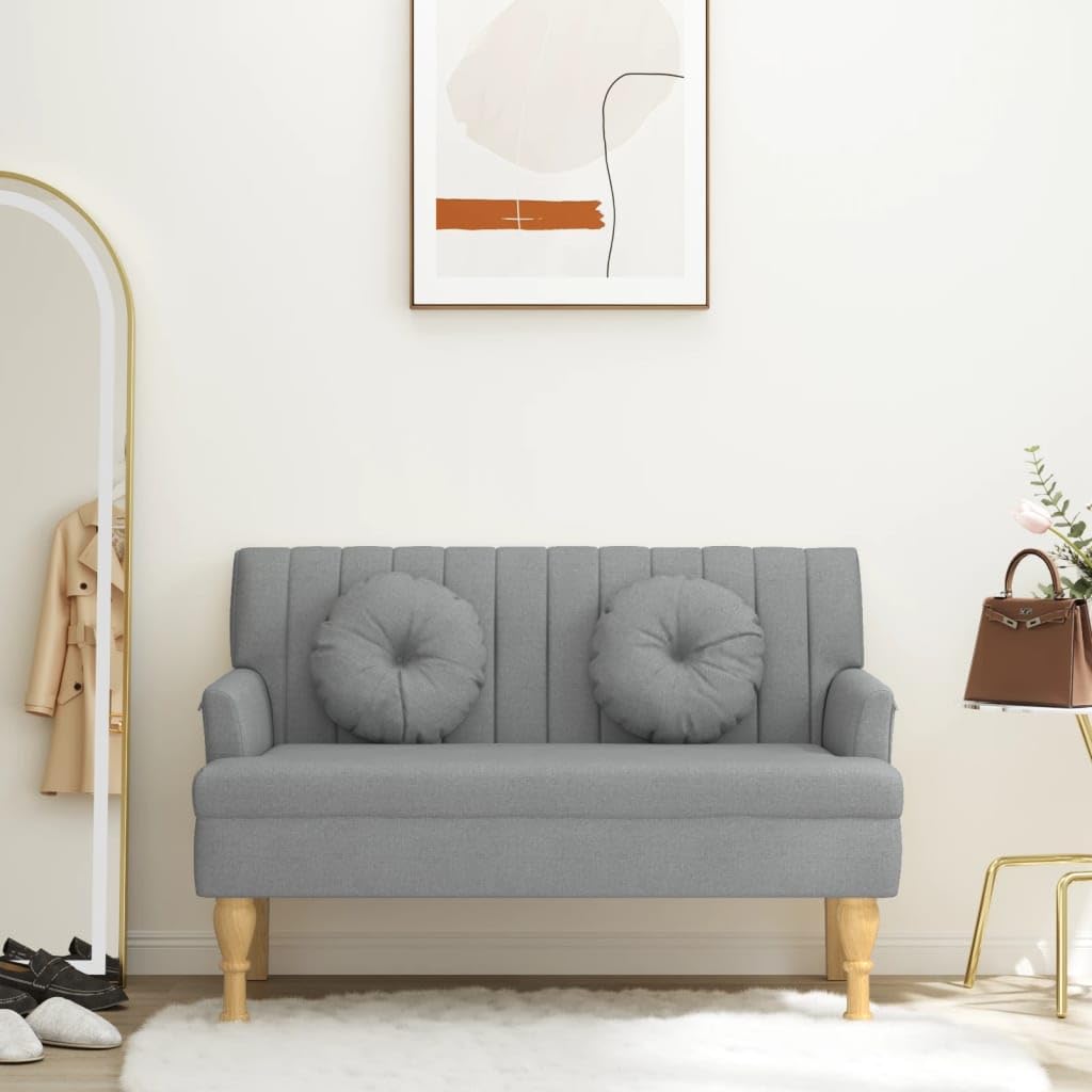 vidaXL Möbel Sitzbank Hellgrau 113cm Stoff mit Kissen