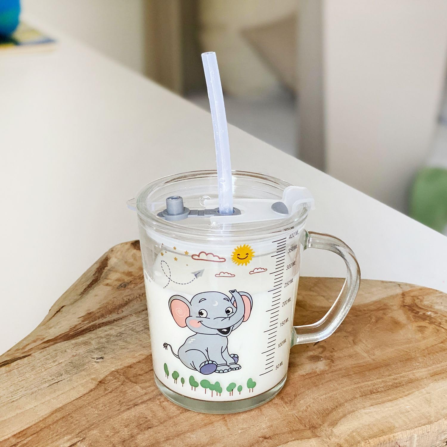 Intirilife Küche Kinder Trinkbecher Elefant 400 ml transparent