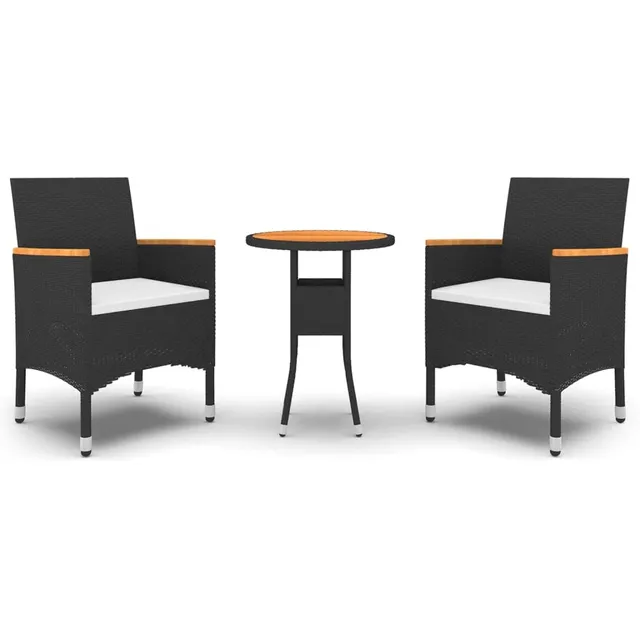 vidaXL Gartenmöbel 3-tlg Sitzgruppe Rattan Schwarz Akazie