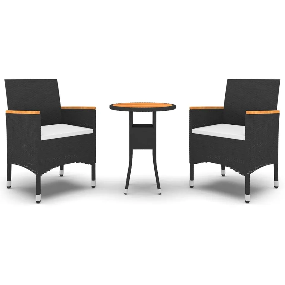vidaXL Gartenmöbel 3-tlg Sitzgruppe Rattan Schwarz Akazie