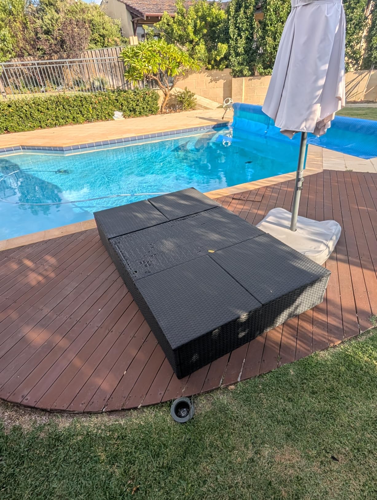 vidaXL Sonnenliege Poly Rattan schwarz mit Auflage Doppelliege