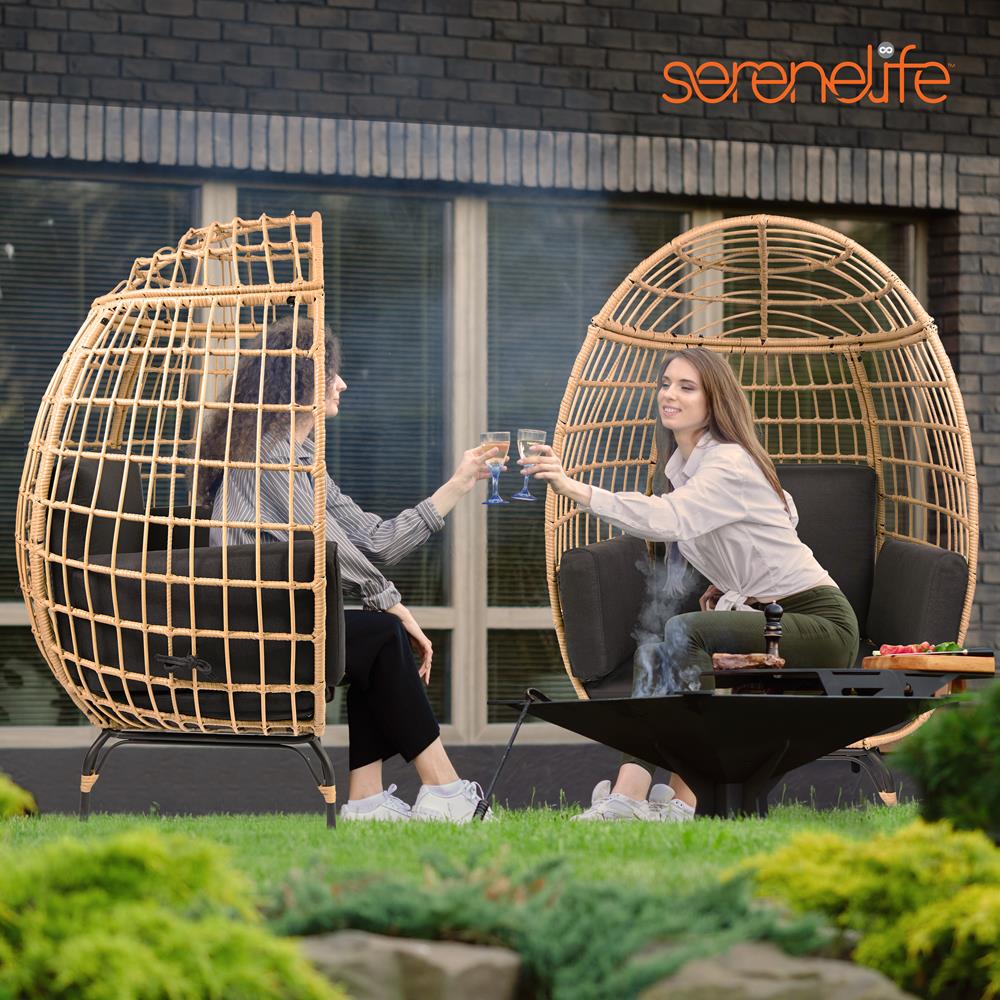 Serenelife Furniture SLEGFB64 Eiersessel Schwarz wetterfest