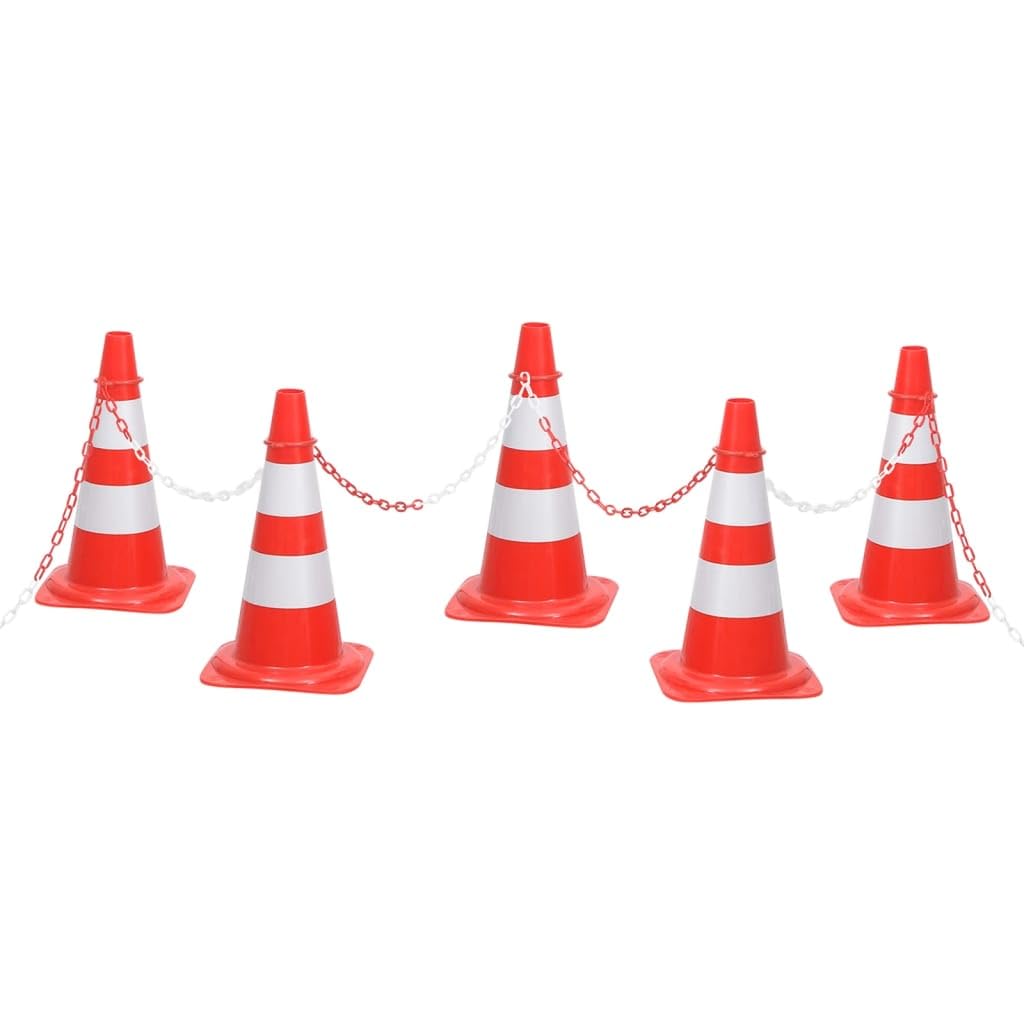 vidaXL Leitkegel Set Pylonen rot-weiß mit 10 m Kette