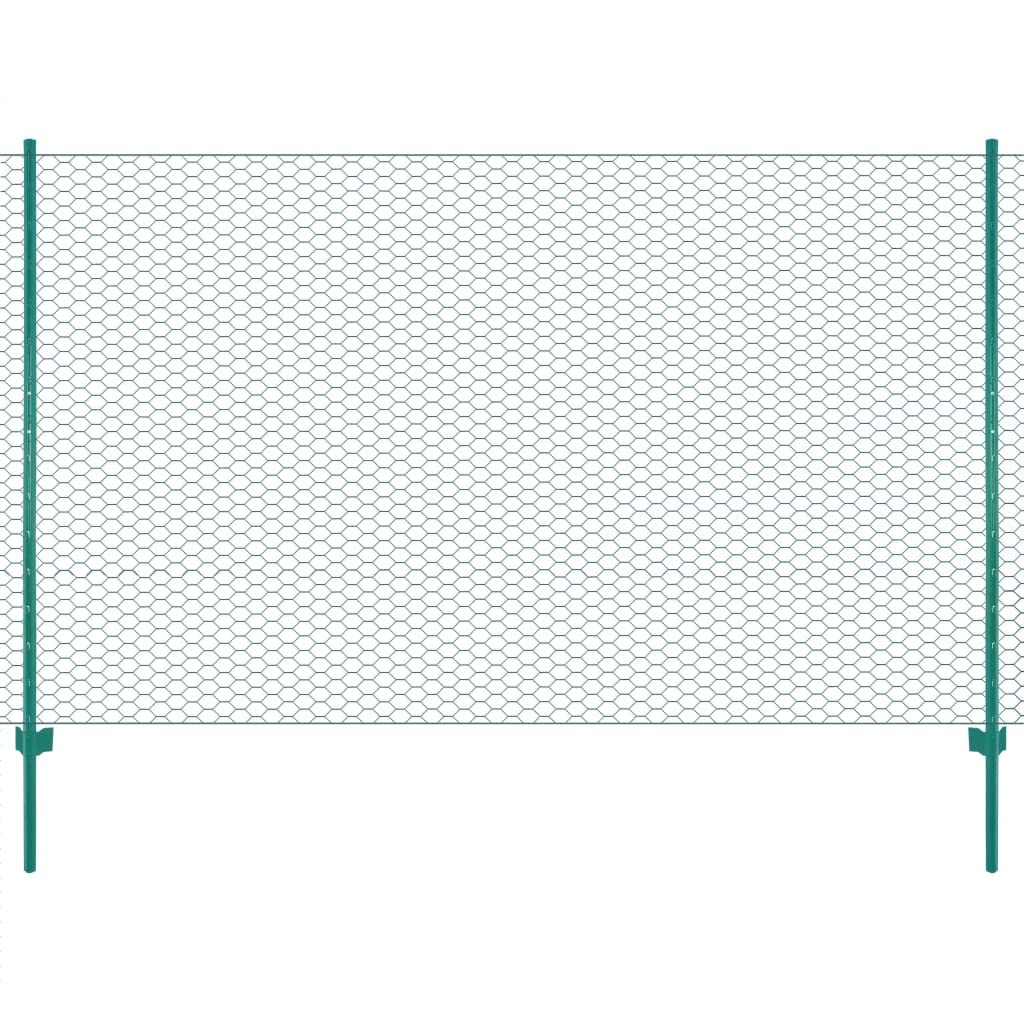 vidaXL Maschendrahtzaun mit Pfosten Stahl Grün 25x1 m 25 mm